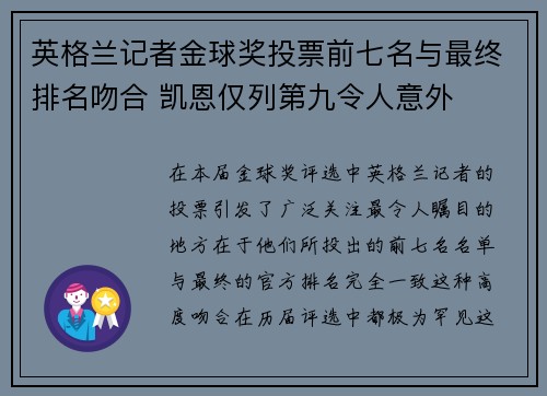 英格兰记者金球奖投票前七名与最终排名吻合 凯恩仅列第九令人意外