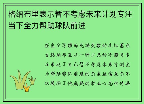 格纳布里表示暂不考虑未来计划专注当下全力帮助球队前进