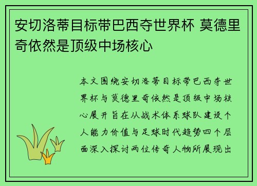 安切洛蒂目标带巴西夺世界杯 莫德里奇依然是顶级中场核心 安切洛蒂目标带巴西夺世界杯 莫德里奇依然是顶级中场核心